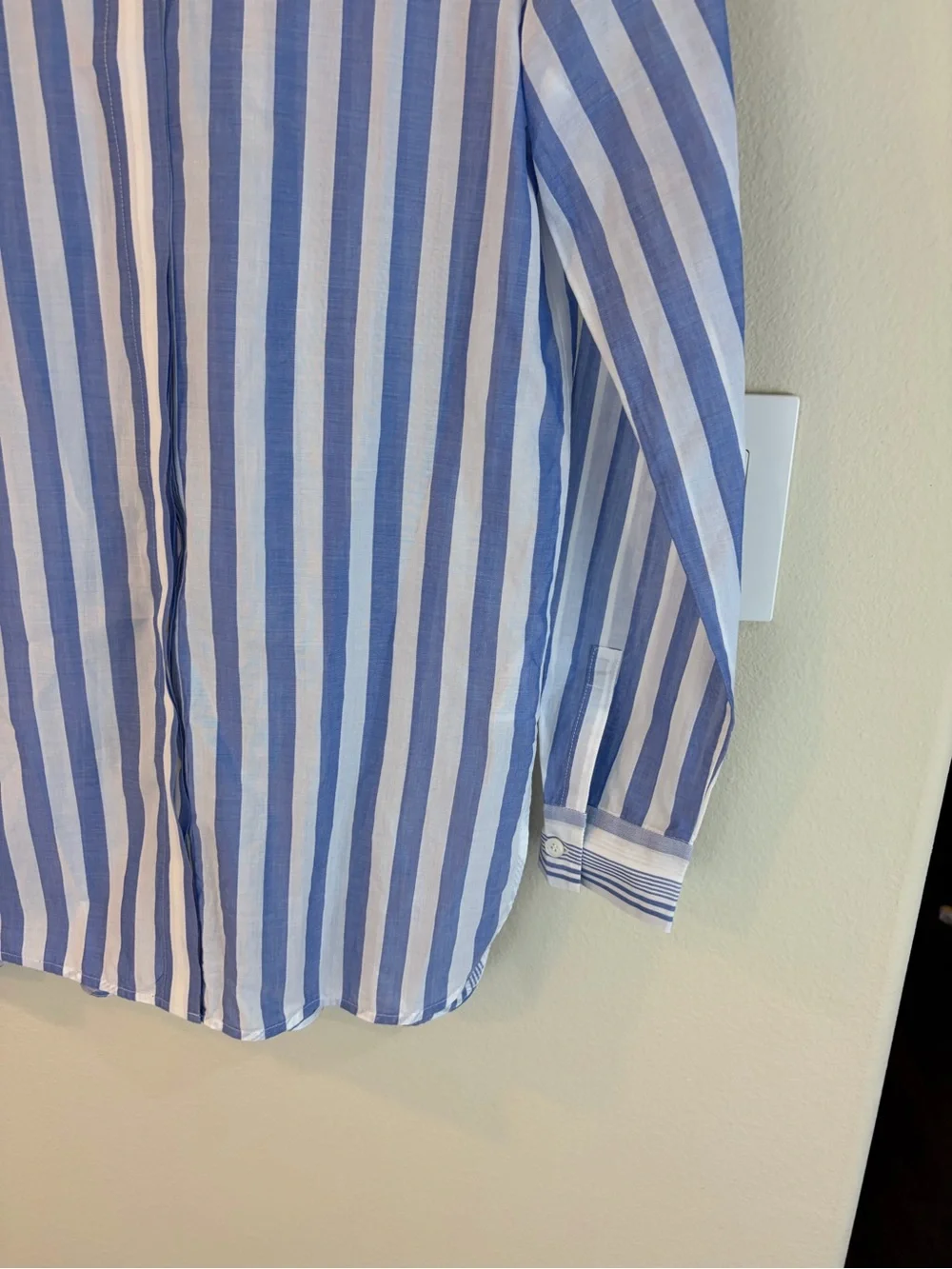 Lafayette 148 Striped Cotton Blouse P Blue White Mandarin Collar - Picture 2 of 7